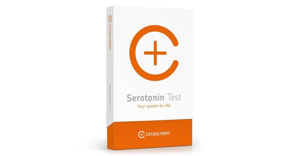 Verpackung des Cerascreen Serotonin Test. Damit lässt sich ein Serotoninmangel feststellen.